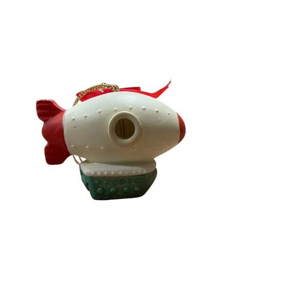 Vintage Christmas Ornament Blimp Teddy Bear Happy Holidays Red Green Retro Cute - Picture 4 of 14